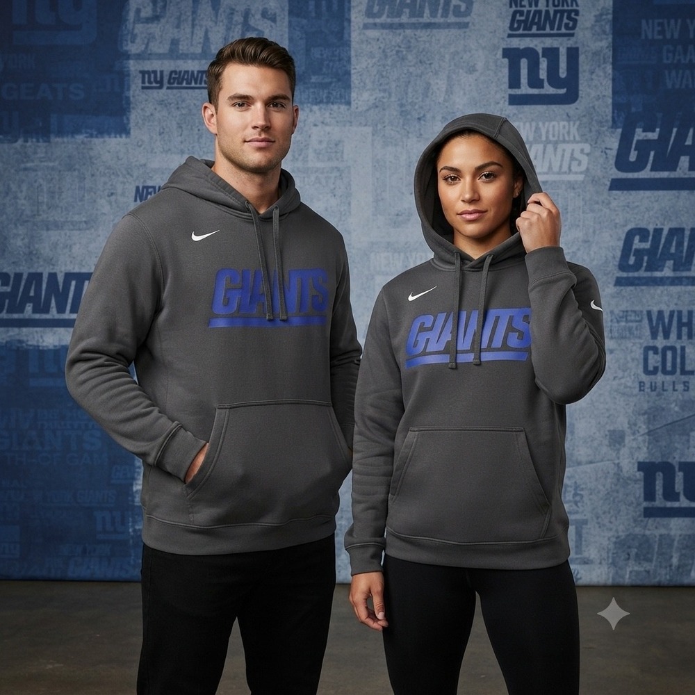 Nike New York Giants Gray Pullover Hoodie Blue Graphic NFL Football Mens XL Warm